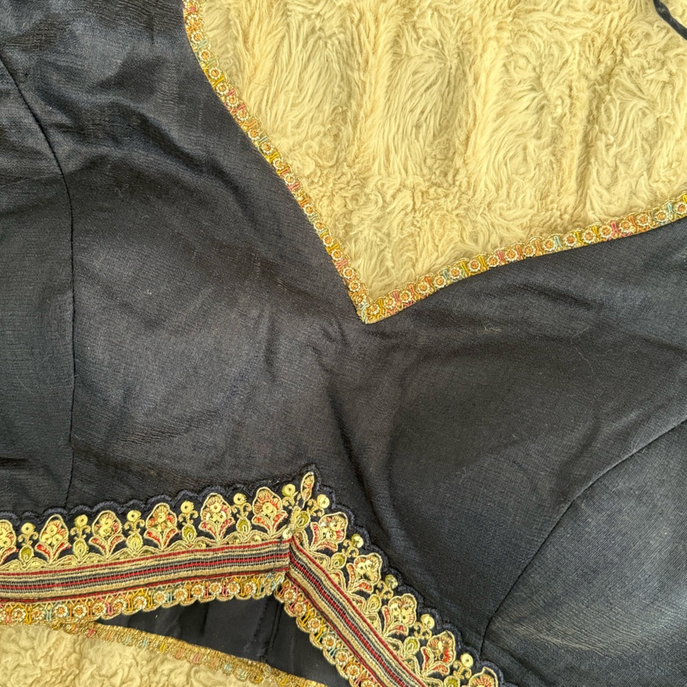 Navy Blue Embroidered Lehenga- custom long sleeves and padding - Indian dress - Picture 13 of 15